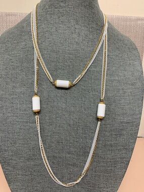 MONET White and Gold tone 3 strand 54” chain with Faux White Coral Details